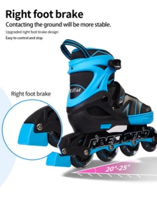 FREE STAR Multi-Color Sports Style SH0122D-26 High Elasticity Glitter Colorful PU Inline Roller Skates, Comfortable Soft Inner Liner, Adjustable Size For Growing Kids, Beginner Entry-Level Training, Casual Outdoor Shoes - Blue - View 9