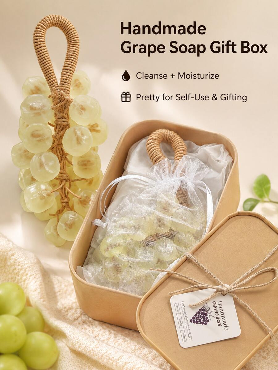 Grape Handmade Soap Facial Body Hand Gentle Cleaning Not Tight Brighten Moisturizing Skin Handcrafted Crystal Clear Long-Lasting Fragrance For All Skin Types Gift Box Style - Jasmine Gem Grape Soap - View 1