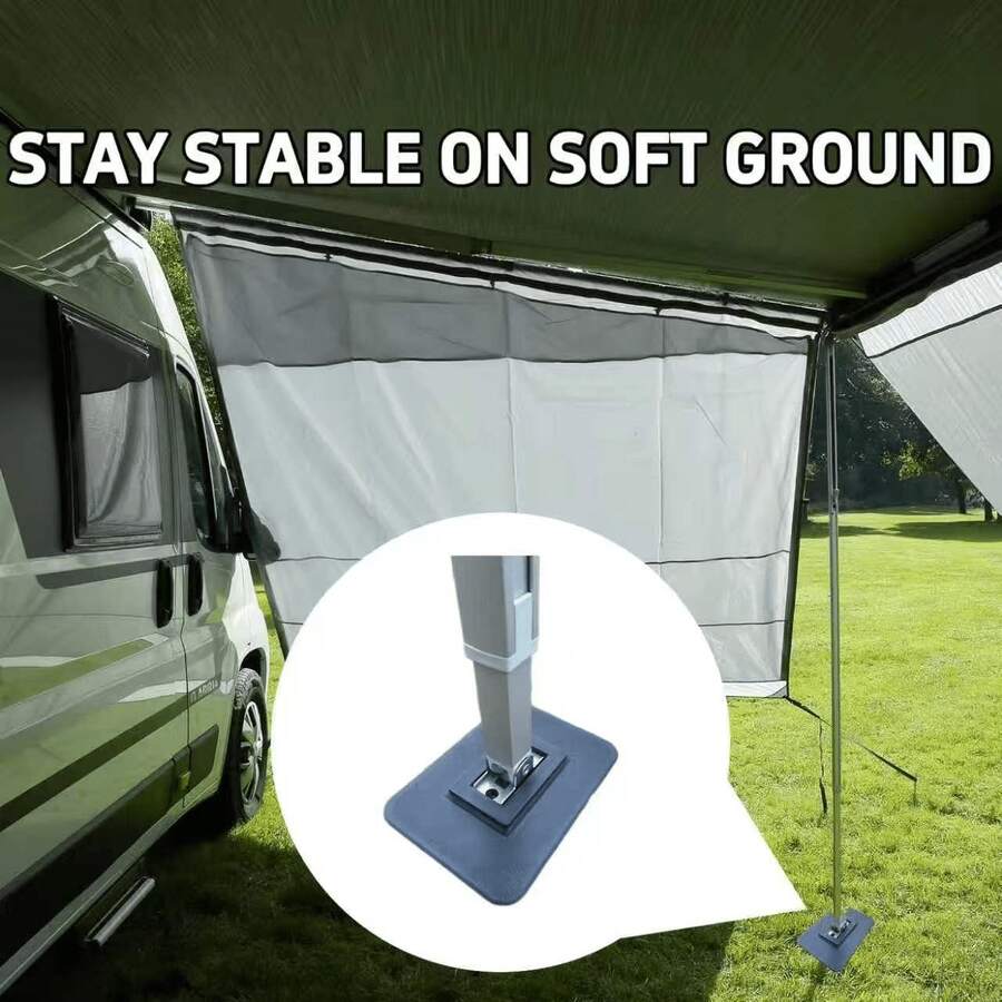 2pcs Anti-Sinking Awning Foot Plate, RV Awning Pole Stabilizer Pad For Soft Ground Heavy Duty Awning Pole Base Pad, Ground Support Plate For Caravan Camping Awnings - Black - View 1