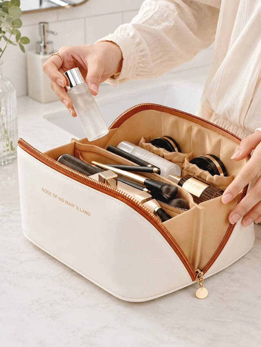 1pc Portable Summer Travel Makeup Bag, Large Capacity Cosmetic Storage Bag, Waterproof Bathroom Toiletry Bag, Travel Handbag, Suitable For Storing And Organizing Lipstick, Eyebrow Pencil, Powder Puff, Makeup, Toiletries, Watch, Summer Travel Essential, School Supplies, Suitable As Gift For Family, Friends, Birthday Gift, Holiday Gift, Festival Gift