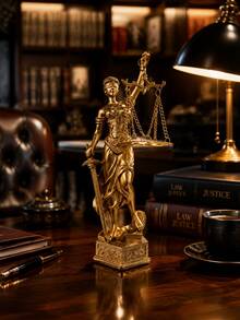 Gold Lady Justice Statue, Law Theme Lawyer Office Desk Decor, Modern Luxury Metal Finish, Executive Study Room Decorative Gift - Collector's Edition - View 2