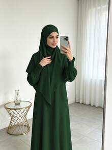 1pc Minimalist Elegant Muslim Hijab + Versatile Dress, Suitable For Daily Wear - Multicolor - View 28
