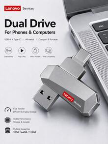 Lenovo E510 Type-C + USB 3.2 Dual Port OTG Flash Drive, 32GB 64GB High Speed USB Stick Compatible With Android Phones, Computers, Laptops, Mac, Car Audio - View 1