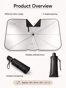 Minimalist, Portable Car Windshield Sunshade Umbrella; Features A Reflective Titanium-Silver Coating And A Foldable, Easy-To-Store Umbrella Design; Provides Sun Protection, Heat Insulation, And Interior Protection. - Multicolor - View 6