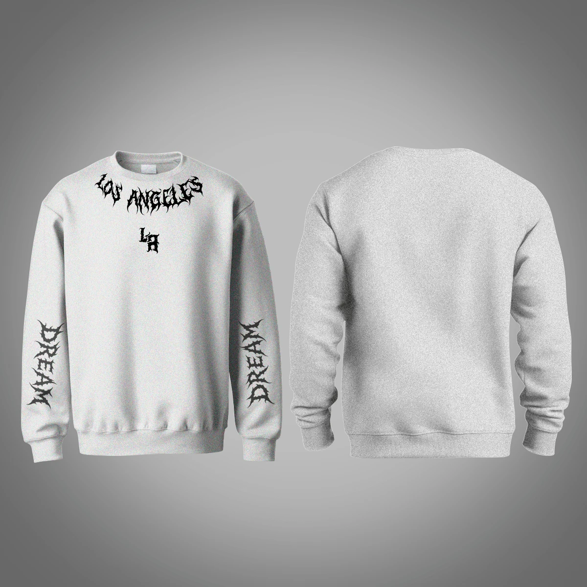 Moletom Gola Redonda Masculino Careca Los Angeles Estampa Gótica Inverno Grunge Streetwear Casual Sem Capuz - Branco - Visão 1