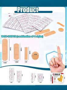 300/160/100/60/50片組合 防水傷口貼片 急救包用 多尺寸繃帶包 不同尺寸指尖創可貼 適合日常護理、戶外旅行，可放入急救箱 - 彩色 - 查看 20