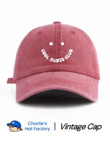 1 Pc Washed Baseball Cap With COOL AUNTS CLUB, Vintage Dad Hat Unisex, Funny Smiling Face Sun Hat For Women, Perfect For Family Gathering, Daily Wear - SIXTIES - View 8
