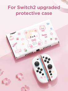 1pc Cute Cat Strawberry Bow Pattern Switch Protective Case, Compatible With Switch2 2025, OLED/NS, Switch Game Console Protective Cover Storage Bag, Battery Version Game Console Accessory Protective Case, Best Gift For SWITCH Players - Multicolor - View 2