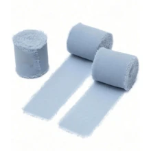 3/6 Rolls DIY Handmade Tassel Chiffon Ribbon, Each Roll 1.5 Inch X 197 Inch, Frayed Edge Ribbon, Suitable For Wedding Invitations, Bridal Bouquets, Gift Wrapping, DIY Crafts, Bow Making And Party Decorations - Blue - View 5