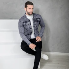Men's High Quality Winter Premium Denim Jacket - Marbled Black - View 6