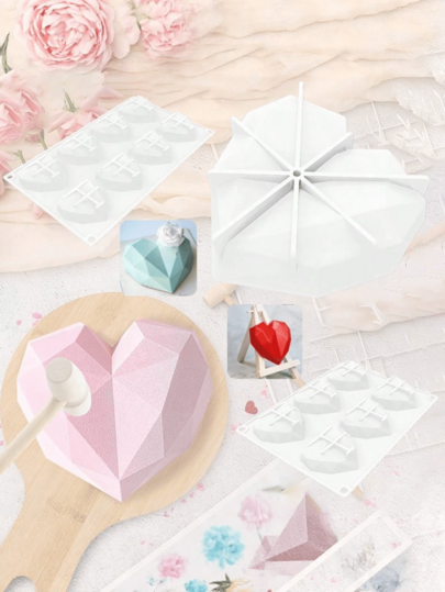 6-Cavity 8-Cavity Diamond Heart Cake Mold, Baking DIY Mousse Chocolate Silicone Mold