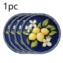 圓形與橢圓形聚酯纖維餐墊 36*36cm,復古檸檬籃與深藍檸檬花卉印花,防水耐熱可水洗,適用於餐桌裝飾與隔熱 - 彩色 - 查看 19