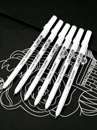 5pcs/10pcs White Highlighting Pens, Suitable For Students/Artists/Black Paper Sketching Markers, Drawing Design Illustration Art Supplies, Student Painting Supplies, Suitable As Gifts, Birthday Gifts, Back To School Gifts