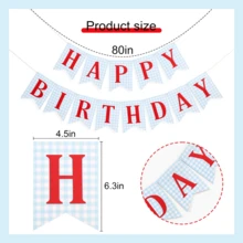 Blue And Red Happy Birthday Banner - First Birthday Decorations, Blue Checkered Red Letter Happy Birthday Banner - Multicolor - View 3