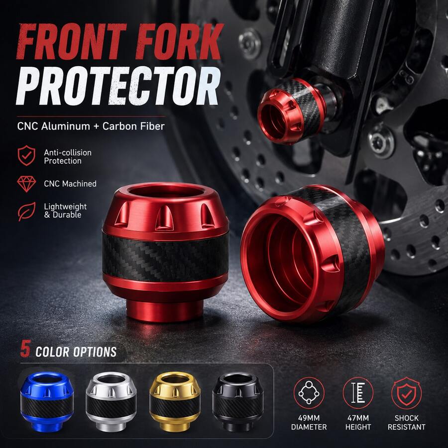 1 Set Of 2 Aluminum Alloy Front Fork Shock Cups, Carbon Fiber Texture Decor Fork Guard, Anti-Collision Mod Parts Fit Dirt Bike Motorcycle Electric Scooter - A - View 1