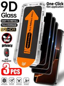 CASECOPS 3片裝隱私鋼化玻璃螢幕保護貼，一鍵無塵安裝，相容 iPhone 17 Pro Max/17 Pro/17/16 Pro Max/16/15 Pro/14/13/12/11/X/E/Plus/Mini 系列，3D 曲面全覆蓋，9H 硬度，28° 隱私防窺，耐刮防震，高觸控靈敏度，防指紋防油，相容手機殼 - 防窺3片 - 查看 17