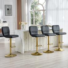 Height-Adjustable Bar Stool / 360° Swivel / With Backrest And Footrest / Upholstered In Leather / Load Capacity 136 Kg - 黑色+金色 - 查看 7