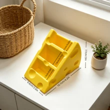 Cute Cheese-Shaped Remote Control Holder, Can Hold 3 Remotes, Multi-Functional Desktop Storage Box And Remote Control Stand, Suitable For Office Desk Storage - Yellow - View 5