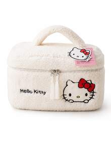 Miniso Sanrio 4 Styles Fluffy Teddy Makeup Case, Hello Kitty Kuromi Cinnamoroll My Melody Embroidered Cosmetic Box With Handle. Large Storage For Skincare & Makeup. Ideal For Halloween Prep, Thanksgiving Travel, Christmas Gift For Girls. - Multicolor - View 11