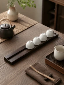 1pc Water Cup Holder Drip Tray, Chinese Kung Fu Tea Cup Storage Tray, Wooden Tea Set Tray Drip Cup Pad, Desktop Tea Set Storage Cup Holder, Multi-Functional Tea Set Storage Organizer Rack - Multicolor - View 4