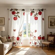 2pcs Fruit Embroidery Print Modern Curtains, 100% Polyester Fabric Durable, Suitable For Living Room, Bedroom, Kitchen, Bathroom Decor (Curtain Rods Not Included) - Multicolor - View 10