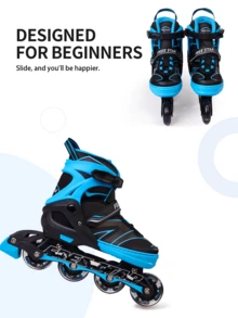 FREE STAR Multi-Color Sports Style SH0122D-26 High Elasticity Glitter Colorful PU Inline Roller Skates, Comfortable Soft Inner Liner, Adjustable Size For Growing Kids, Beginner Entry-Level Training, Casual Outdoor Shoes - Blue - View 5