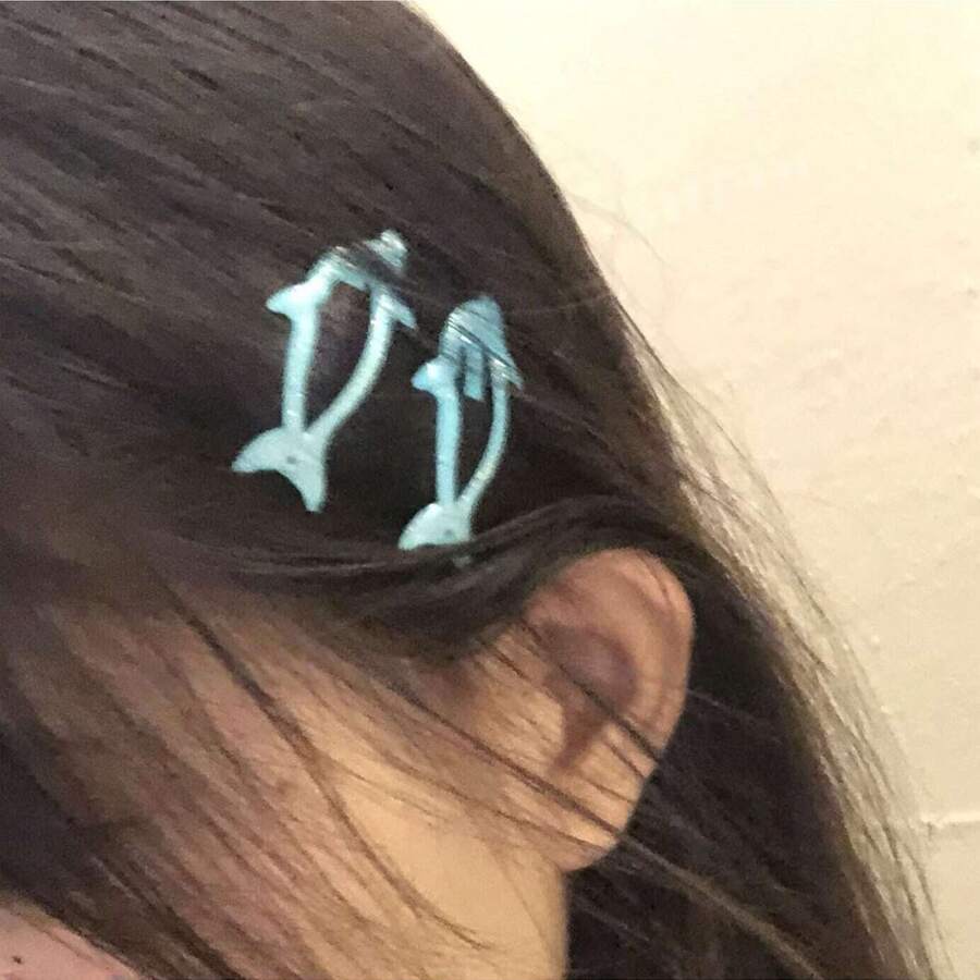 10/4/2pcs Summer Blue Dolphin Cute Hair Clips, Girls Bangs Clip Side Hair Accessory, Simple Loose Hair Clip, Fresh And Cute - Multicolor - View 1