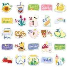 50 piezas de pegatinas originales dibujadas a mano para planificador de fechas, estilo pintura al óleo, para planificador, funda de teléfono, cuaderno - Multicolor - Ver 2