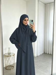 1pc Minimalist Elegant Muslim Hijab + Versatile Dress, Suitable For Daily Wear - Multicolor - View 24