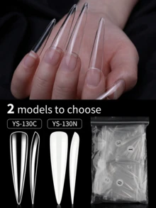 120pcs/Pack Extra Long Pointed Nail Tips, Transparent Full Coverage Fake Nails, Acrylic Artificial Nails, Long-Lasting Wear, Easy Application - 無色 - 查看 1