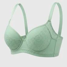 High-Waisted, Wide-Sided, Slimming Bra In Floral Lace, Polyamide Fabric, Underwire And Padding, Non-Removable Compression, Push-Up Bra, Maximum Support. - Mint Green - View 3