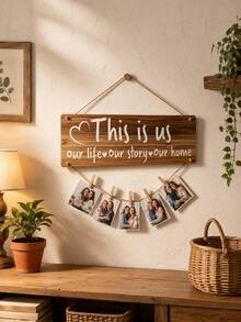 1 buah Gantungan Pajangan Foto Kayu Rustic dengan Tali Rami dan 8 Klip Kayu, Dekorasi Dinding Kenangan Keluarga "This Is Us", Cocok untuk Ruang Tamu, Kamar Tidur, Lorong, Dekorasi Rumah Gaya Rumah Pertanian, Aksesori Hadiah Ulang Tahun, Pernikahan, atau Pesta Peresmian Rumah. - Papan pajangan kayu bergaya pedesaan - View 4