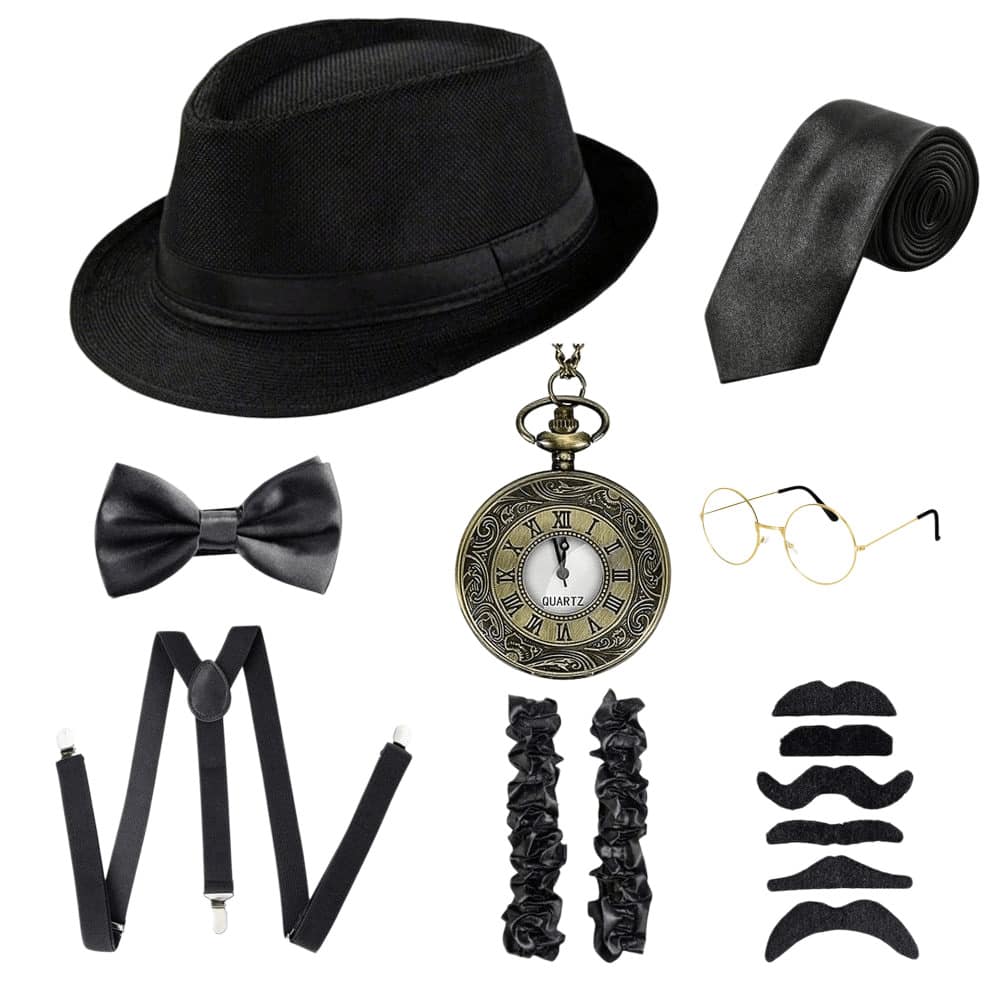 1/8pcs 1920s Style Tycoon Men's Accessory Set, Including Fedora Hat, Suitable For Halloween Party Performance Cosplay - Multicolor - View 1