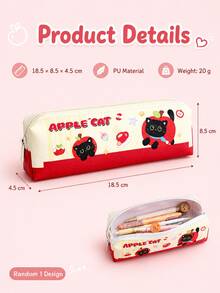 Trousse à crayons en PU Chat Pomme mignon, sac de rangement de papeterie léger avec fermeture éclair pour étudiants, pochette à crayons imprimée chat noir de dessin animé japonais, 4 styles envoyés aléatoirement 1, sac de rangement pour l'école et le bureau - Chaton Pomme (un des quatre modèles sera sélectionné au hasard) - Voir 9