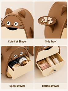 Cute Desktop Organizer With Drawer And Side Tray, Multi-Functional Storage Container For Cosmetics, Stationery And Small Items, Suitable For Room Decor - Multicolor - View 5
