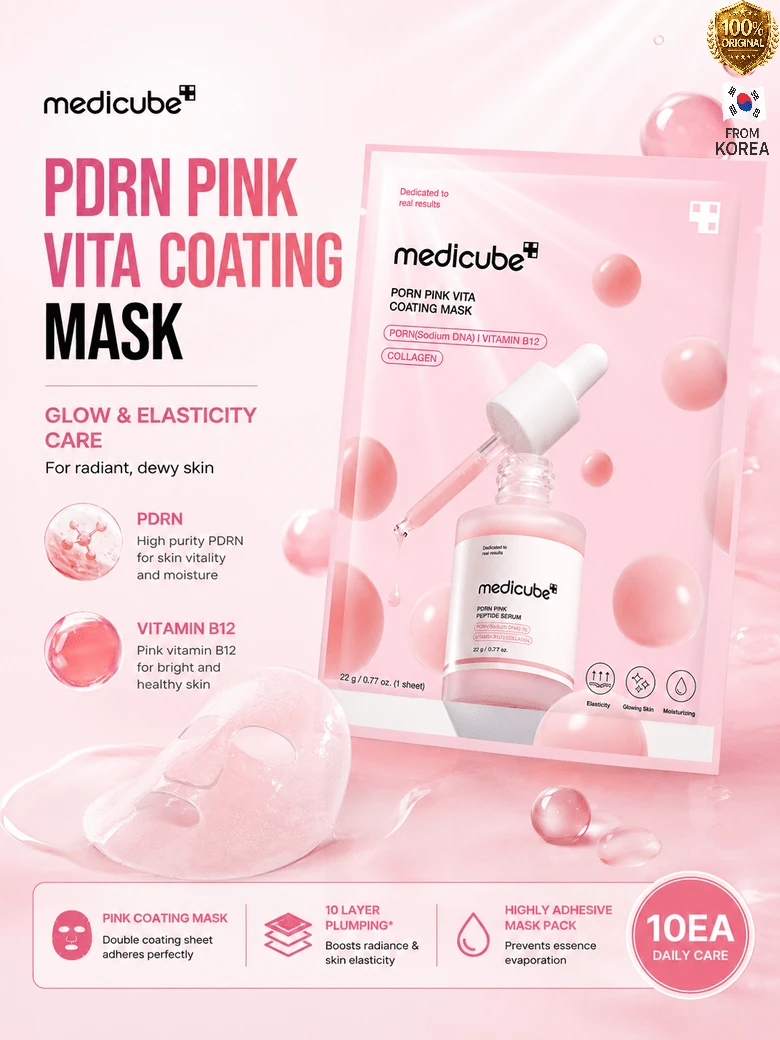 Medicube Salmon Dna PDRN Pink Vita Coting Mask_10ea (No Box)- Korean Sheet Mask For Glass Skin - Luxurious Home Care Mask For Hydration, Firming, And Even Skin Tone, Korean Skin Care - 單選 - 查看 1