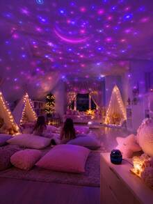1pc [Starry Sky Projector Light] Black Star & Moon Pattern Projection Night Light, Colorful Star & Moon Wall & Ceiling Light Effect | Suitable For Bedroom, Bedside, Dorm, Room Decoration - Multicolor - View 9