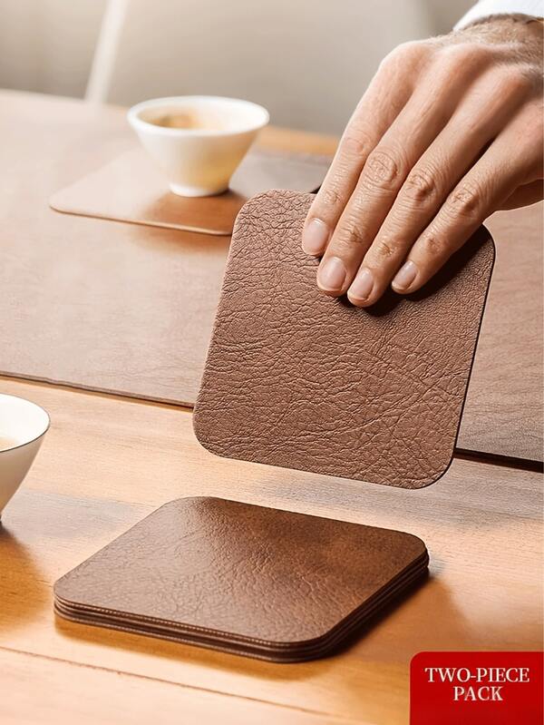 Vintage PU Leather Coasters, Multi-Purpose Placemats, Office And Home Desktop Protection Pads, Suitable For Ceramic Water Cups And Mugs, Ideal For Cafes, B&B Guest Rooms, Can Be Used As Desktop Coasters To Prevent Water Stains