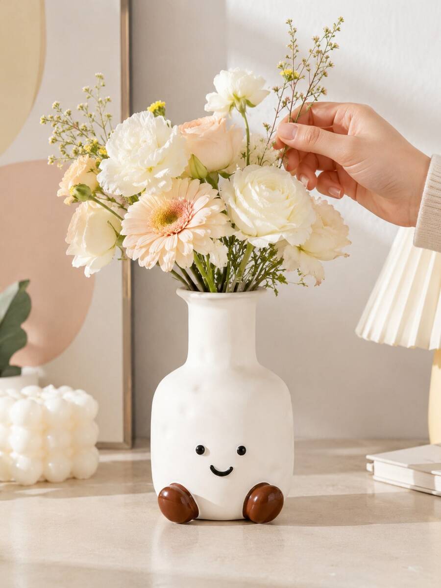 Ins Style Cute Resin Vase, Creative Footed Dried Flower Holder, Desktop And Bedroom Decor, Graduation Gift - Face Vase - View 1