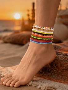 5/10/30/100pcs/Set Random Color And Style Exquisite Versatile Bohemian Style Colorful Elastic Anklet Set Suitable For Men And Women Daily Wear Beautiful Beach Jewelry Gift - Multicolor - View 8