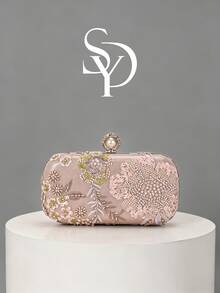 pieza, bolso de noche vintage 2025 con cadena de flores bordadas y lentejuelas color champá, adecuado para chicas de fiesta, novias, reciécasadas y damas de oficina. - Rosa - Ver 2