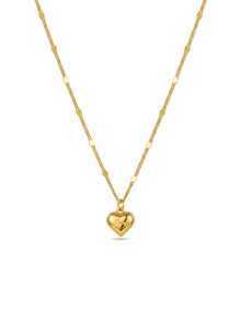 Elegant Minimalist Engraved Heart S925 Silver Necklace, 18K Gold Plated Plain Metal Anti Allergy Daily Office Jewelry - Gold - View 3