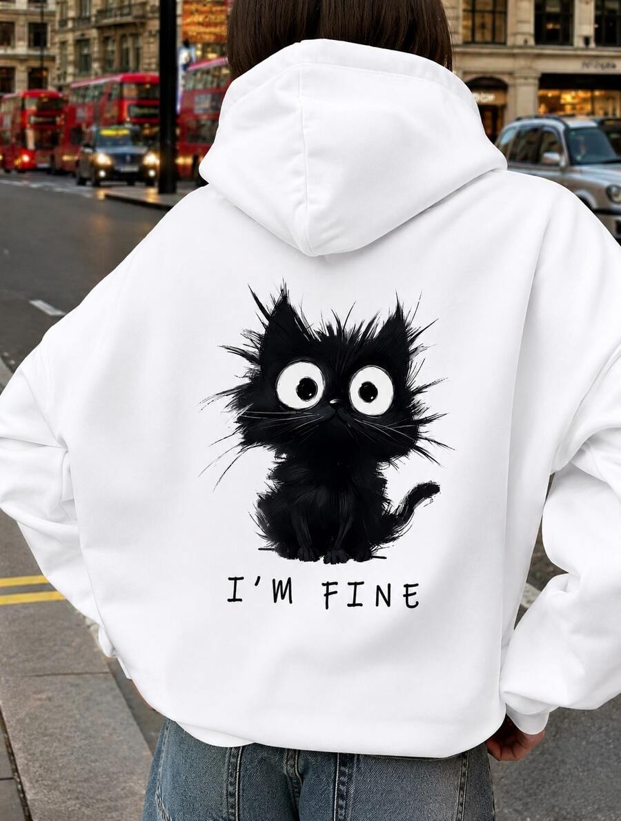 Flannel Kangaroo Hoodie, Printed Sweatshirt, Streetwear Jacket, Geek Style - 白貓 - 查看 1
