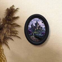 1pc Bohemian Style Vertical Decorative Photo Frame With Magic Fairy Tale Castle Print - Oval Black Photo Frame, Suitable For Room Decor, Wall Art, Medieval Castle Image Display, Vertical Hanging Photo Frame For Decoration - 238 - View 5