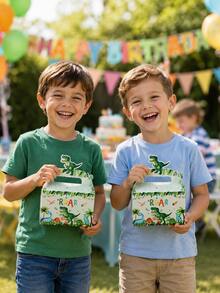 2/12/24pcs Dinosaur Party Favor Boxes With Handles, Roaring Birthday Snack Boxes, Cartoon Jungle Candy Gift Boxes, Suitable For Boys Children Birthday Party, Safari Party Supplies - Cute Dinosaur Gift Box - View 6