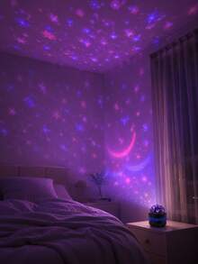 1pc [Starry Sky Projector Light] Black Star & Moon Pattern Projection Night Light, Colorful Star & Moon Wall & Ceiling Light Effect | Suitable For Bedroom, Bedside, Dorm, Room Decoration - Multicolor - View 12