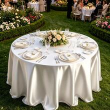 1pc Smooth Satin Tablecloth For Wedding Party Decoration, Solid Color Tablecloth For Banquet Birthday Party Background - White - View 3