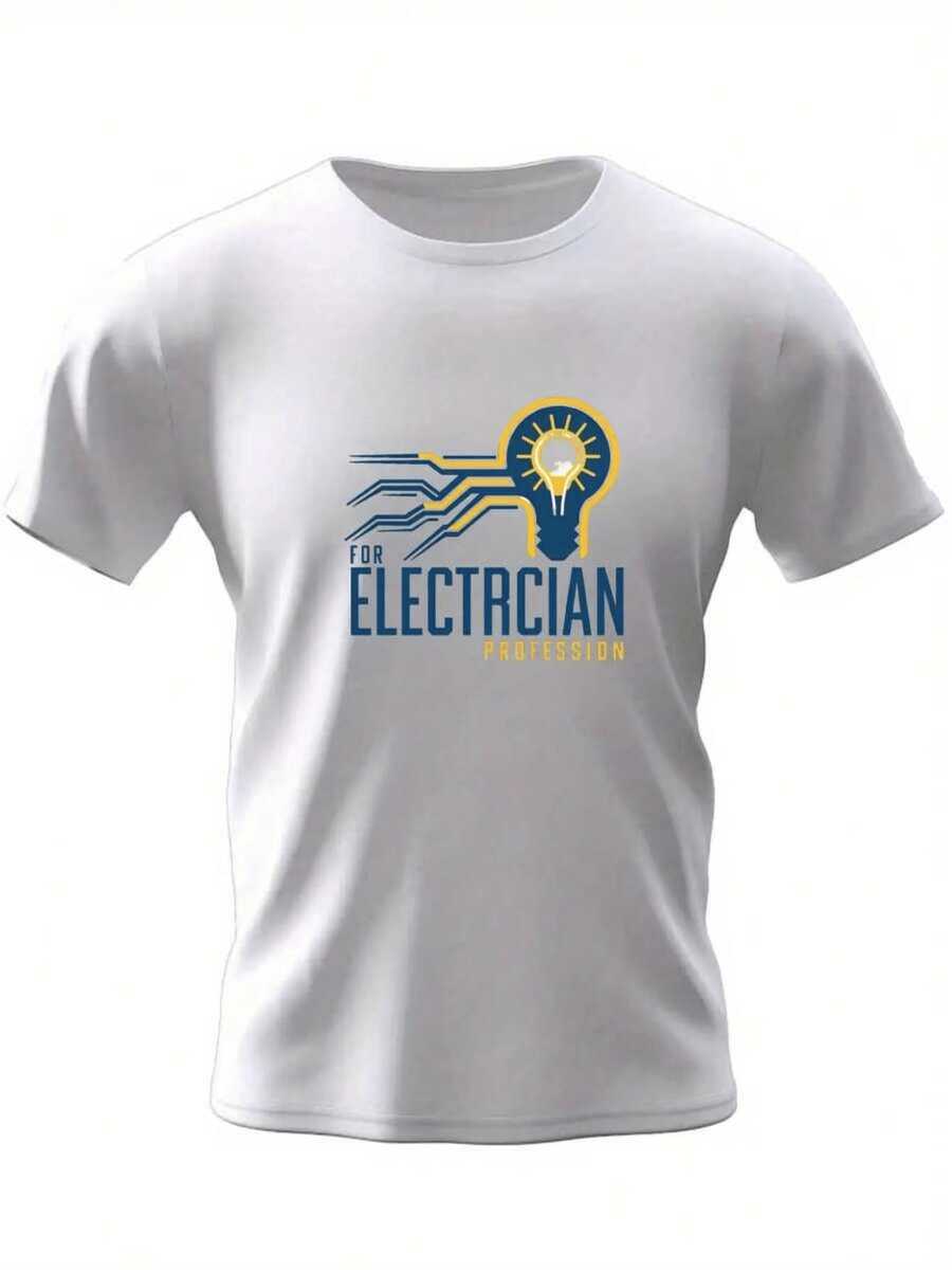 Bombilla con circuitos electrónicos que simboliza la energía y el trabajo técnico profesional para electricista ideal en esta camiseta de hombre - Blanco - Ver 1