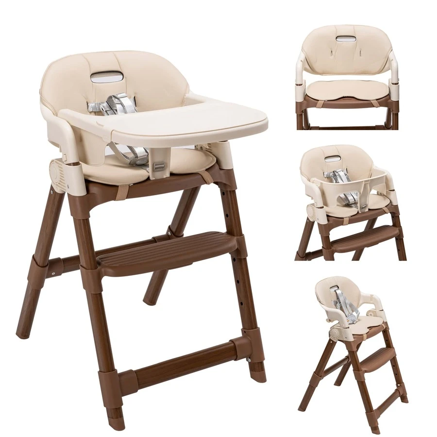 High Chair For Babies And Toddlers, Convertible Foldable High Chair With Easy Clean Double Tray, 5-Point Harness & Adjustable Legs,Khaki