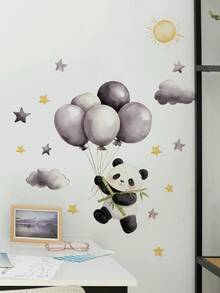 2pcs Watercolor Cartoon Panda Wall Stickers, Pilot Airplane/Panda Holding Bamboo With Clouds And Stars Pattern, Self-Adhesive Removable PVC Decals, Suitable For Living Room, Bedroom Or Early Education Classroom DIY Wall Decoration - Wall Stickers - View 13
